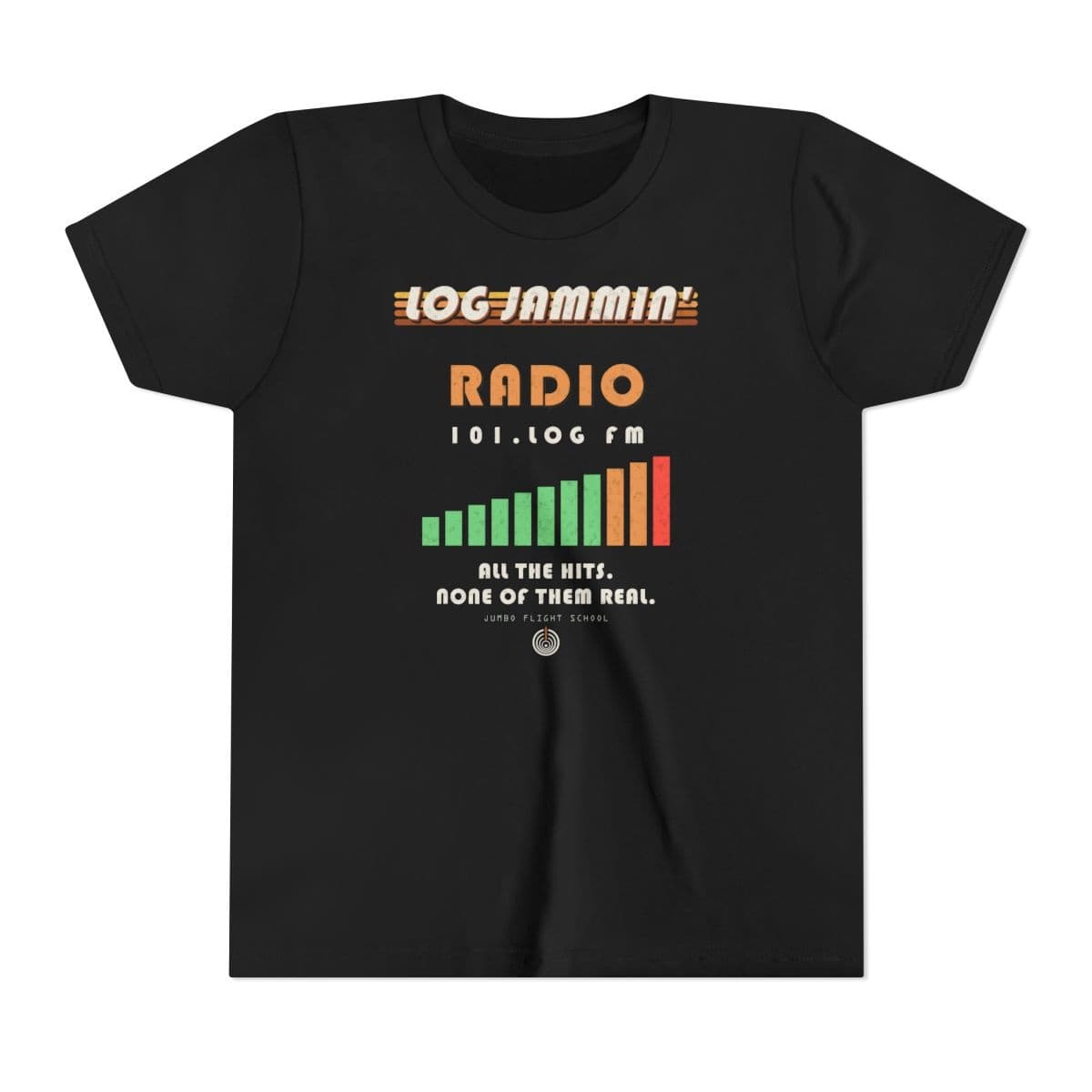 Design mockup of Log Jammin' Radio Tee, Kids'. Not a product photograph.
